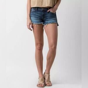 KAN CAN‎ Mid Rise Distressed Stretch Shorts Cut Off Anza Wash Booty Buckle
